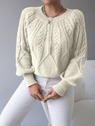 Elsie | Elegant Cable-Knit Lantern-Sleeve Sweater - Picela