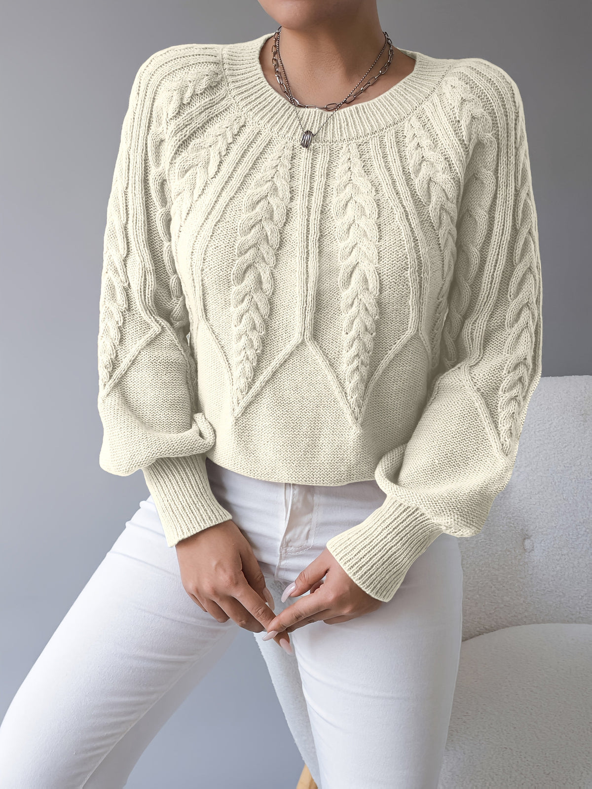 Elsie | Elegant Cable-Knit Lantern-Sleeve Sweater - Picela