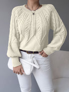 Elsie | Elegant Cable-Knit Lantern-Sleeve Sweater - Picela