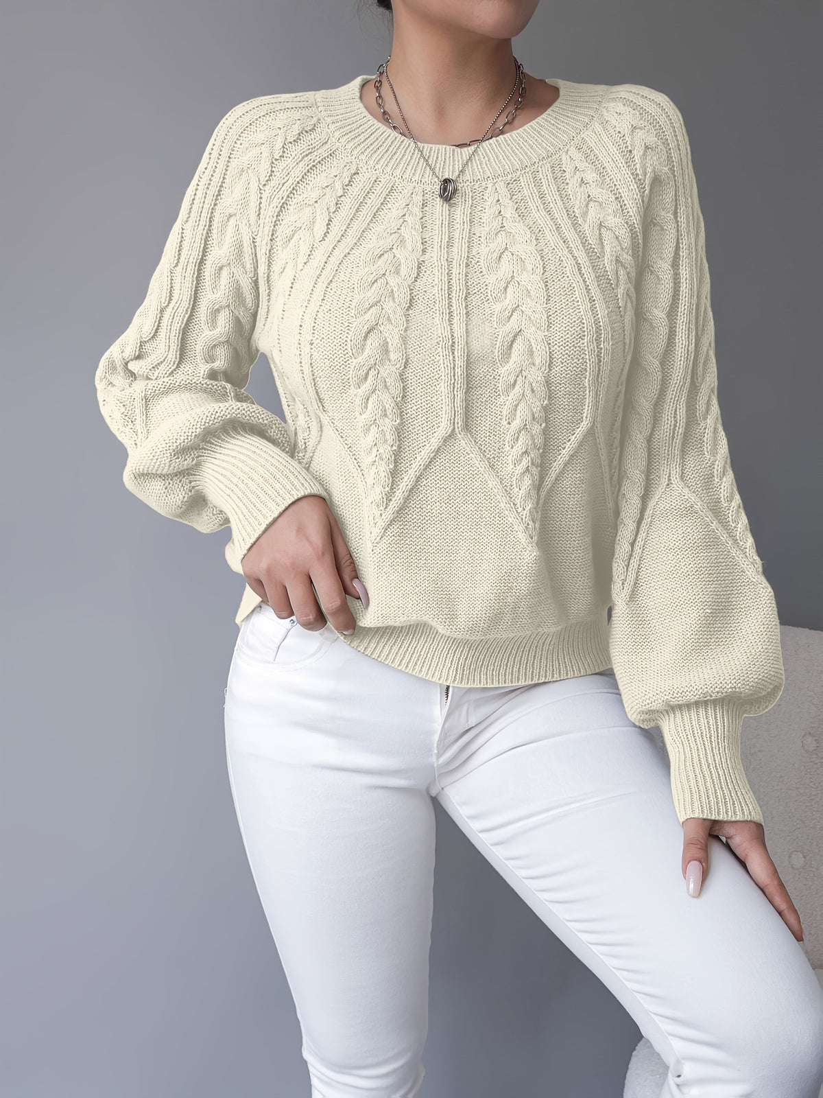 Elsie | Elegant Cable-Knit Lantern-Sleeve Sweater - Picela
