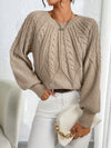 Elsie | Elegant Cable-Knit Lantern-Sleeve Sweater - Picela