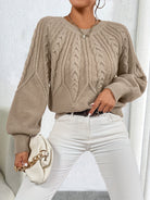 Elsie | Elegant Cable-Knit Lantern-Sleeve Sweater - Picela