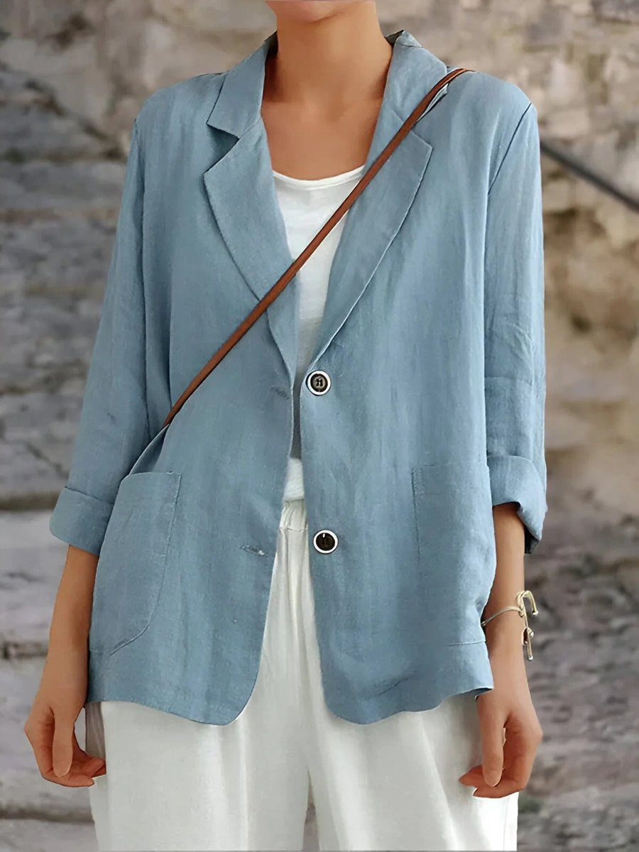 Emily | Elegant Linen Notch-Collar Blazer - Picela