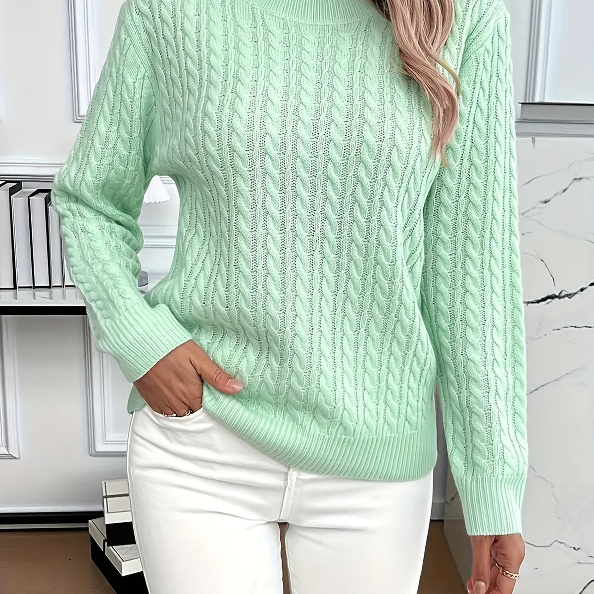 Faye | Elegant Cable-Knit Crewneck Sweater - Picela