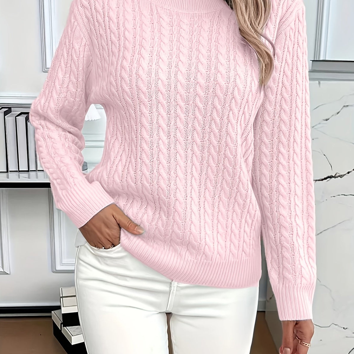 Faye | Elegant Cable-Knit Crewneck Sweater - Picela