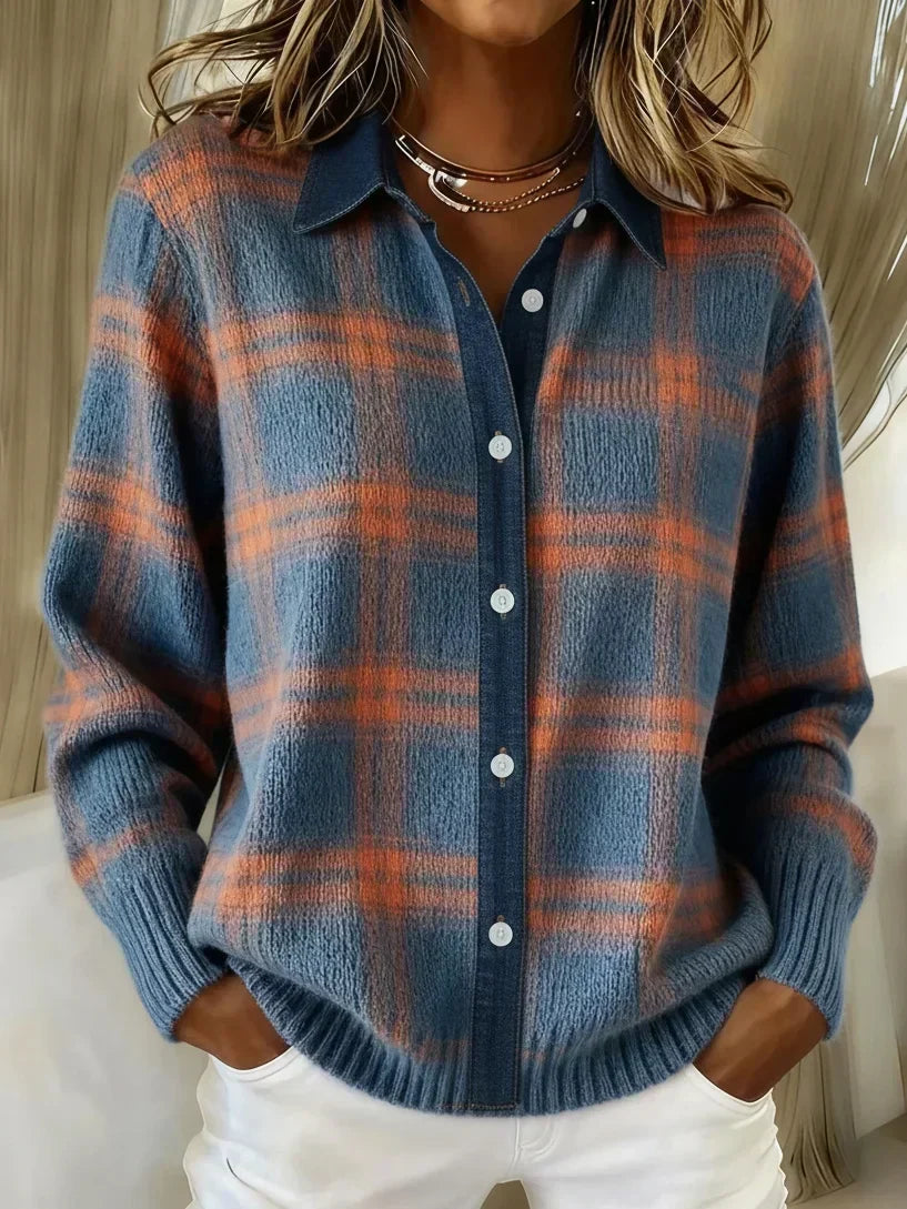 Melissa | Elegant Plaid Knit Cardigan
