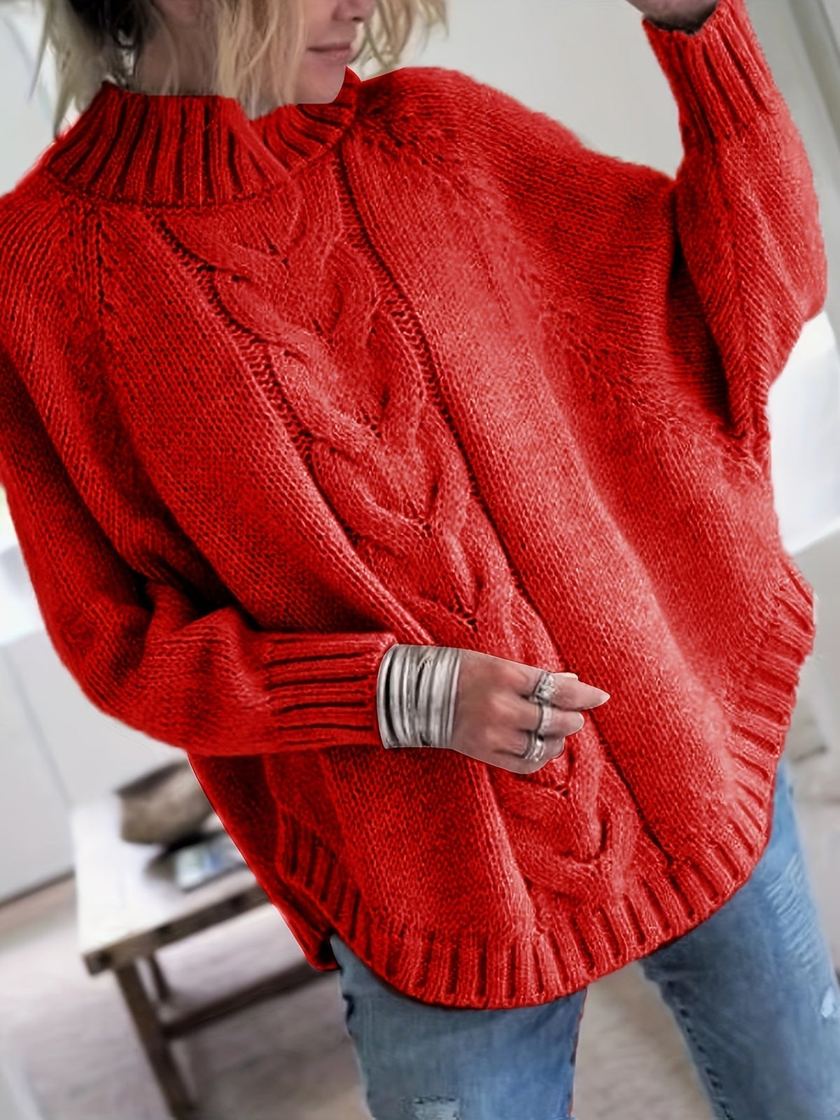 Gwendolyn | Elegant Cable-Knit Poncho Sweater - Picela