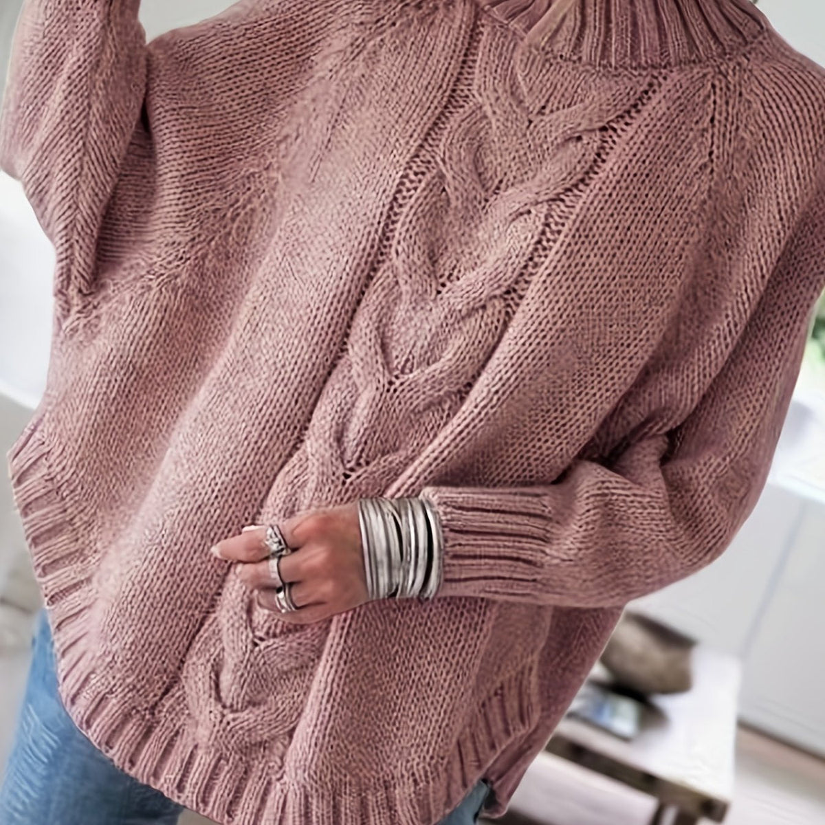 Gwendolyn | Elegant Cable-Knit Poncho Sweater - Picela