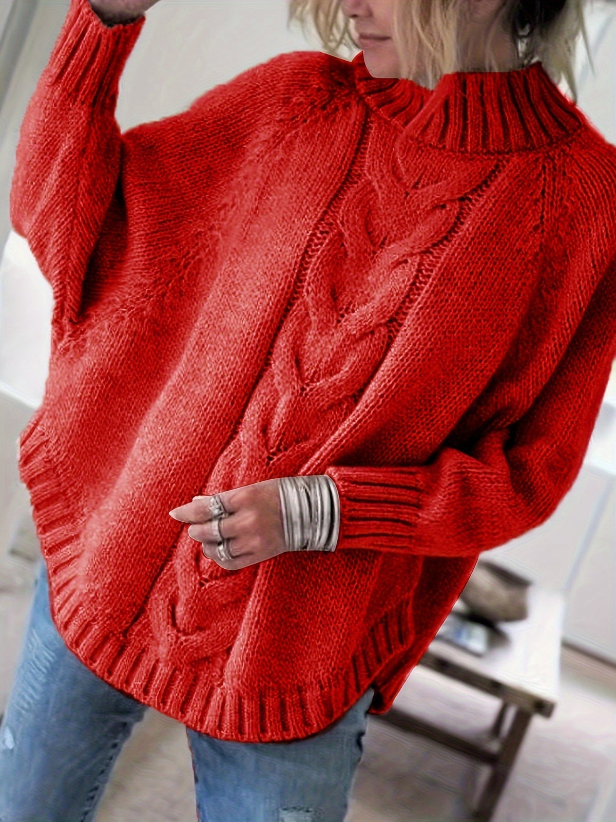 Gwendolyn | Elegant Cable-Knit Poncho Sweater - Picela