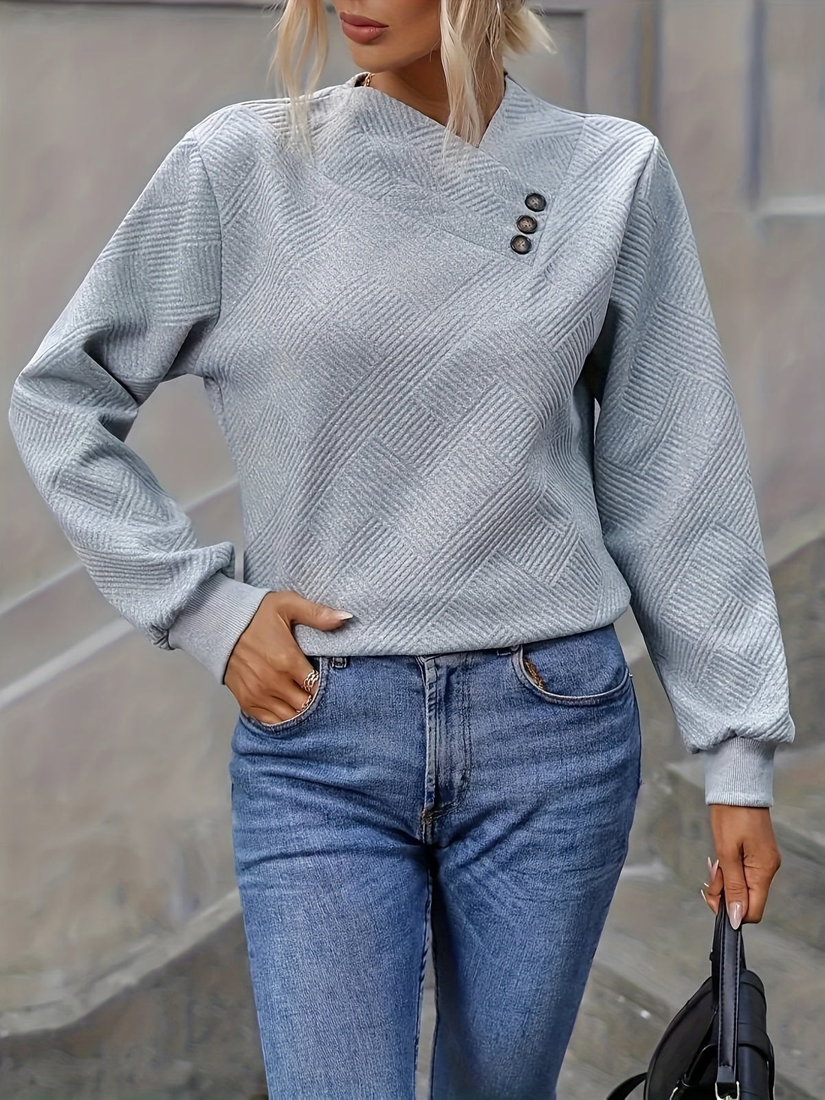 Heather | Elegant Button Asymmetric Sweater - Picela