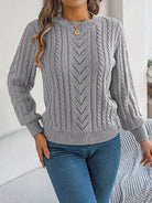 Heather | Elegant Cable-Knit Lantern-Sleeve Sweater - Picela
