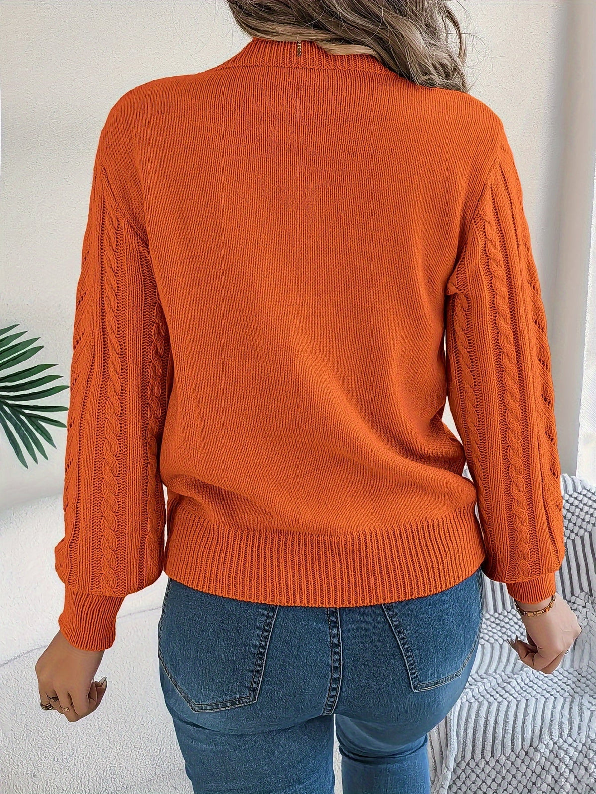 Heather | Elegant Cable-Knit Lantern-Sleeve Sweater - Picela