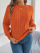 Heather | Elegant Cable-Knit Lantern-Sleeve Sweater - Picela