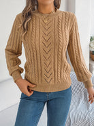 Heather | Elegant Cable-Knit Lantern-Sleeve Sweater - Picela