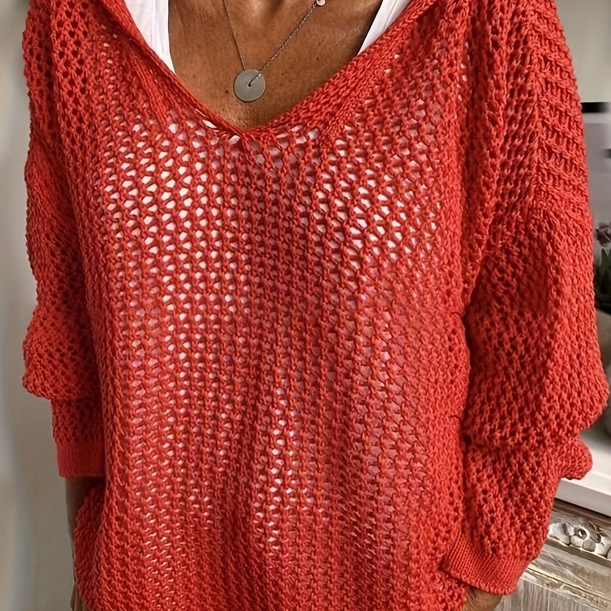Jennifer | Elegant Open-Knit Hooded Sweater - Picela