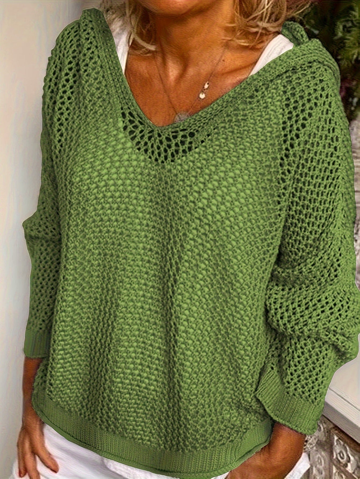 Jennifer | Elegant Open-Knit Hooded Sweater - Picela