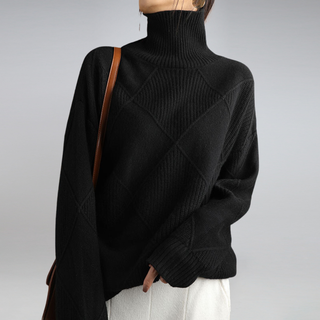 Kelly | Elegant Turtleneck Argyle Sweater - Picela