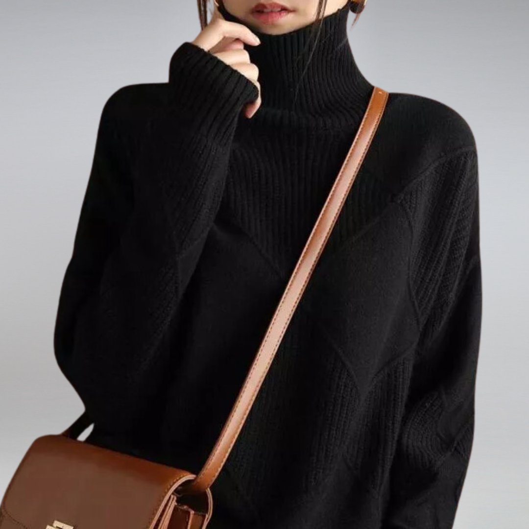 Kelly | Elegant Turtleneck Argyle Sweater - Picela