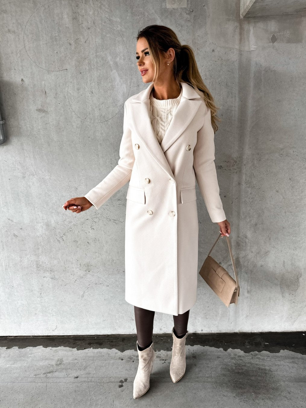 Kimberly | Elegant Double-Breasted Longline Coat - Picela
