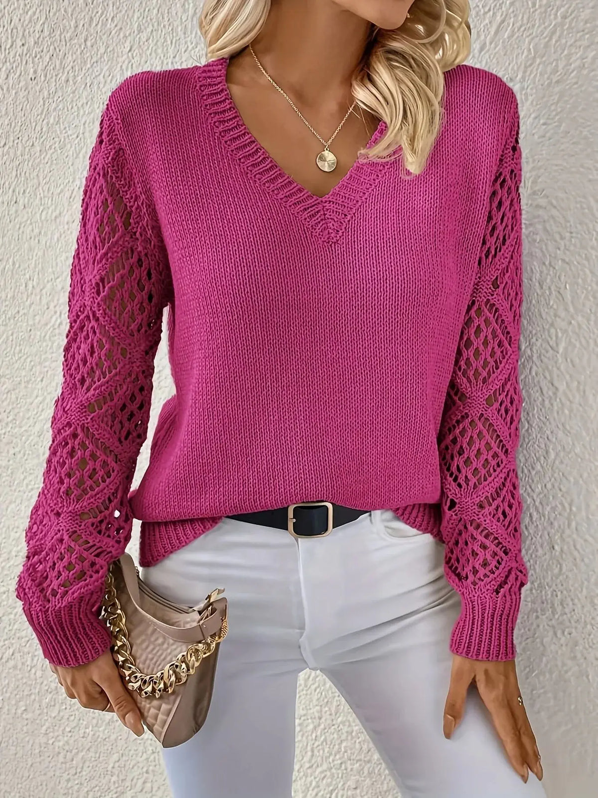 Laura | Elegant Crochet Sleeve Sweater - Picela