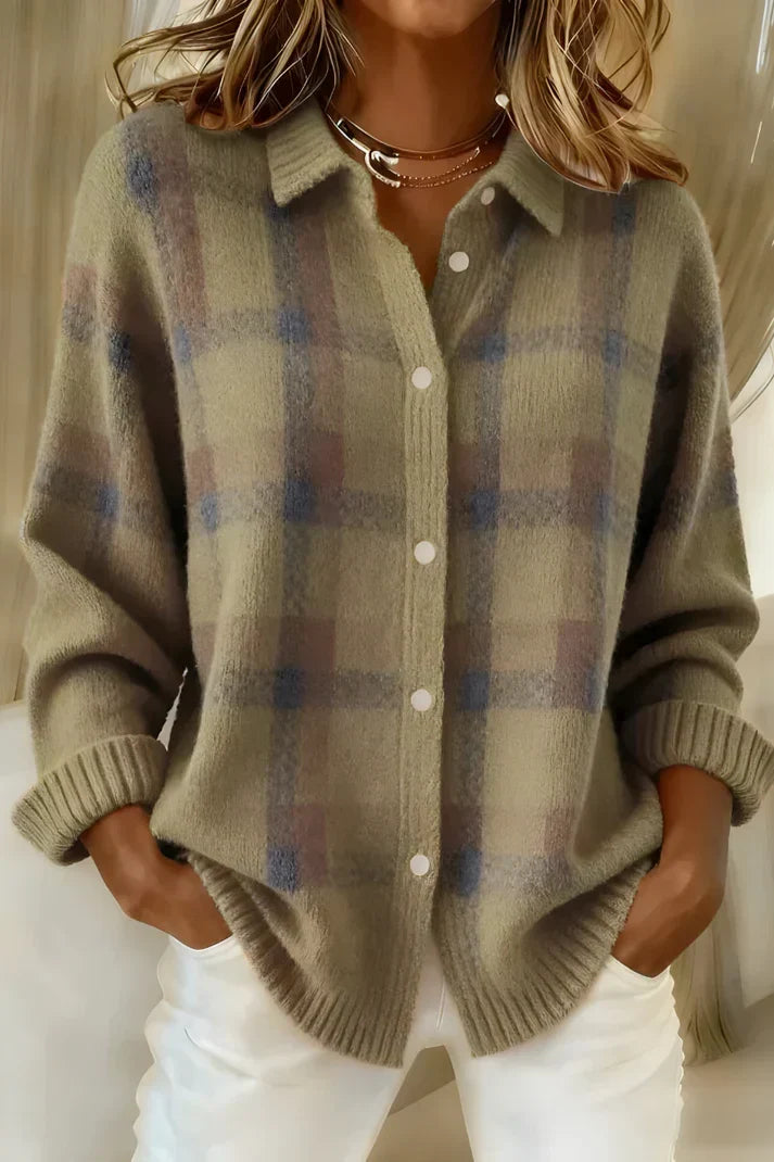 Melissa | Elegant Plaid Knit Cardigan