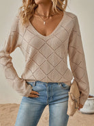 Megan | Elegant Openwork V-Neck Sweater - Picela