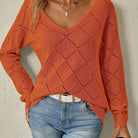 Megan | Elegant Openwork V-Neck Sweater - Picela