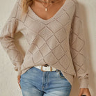 Megan | Elegant Openwork V-Neck Sweater - Picela