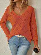 Megan | Elegant Openwork V-Neck Sweater - Picela