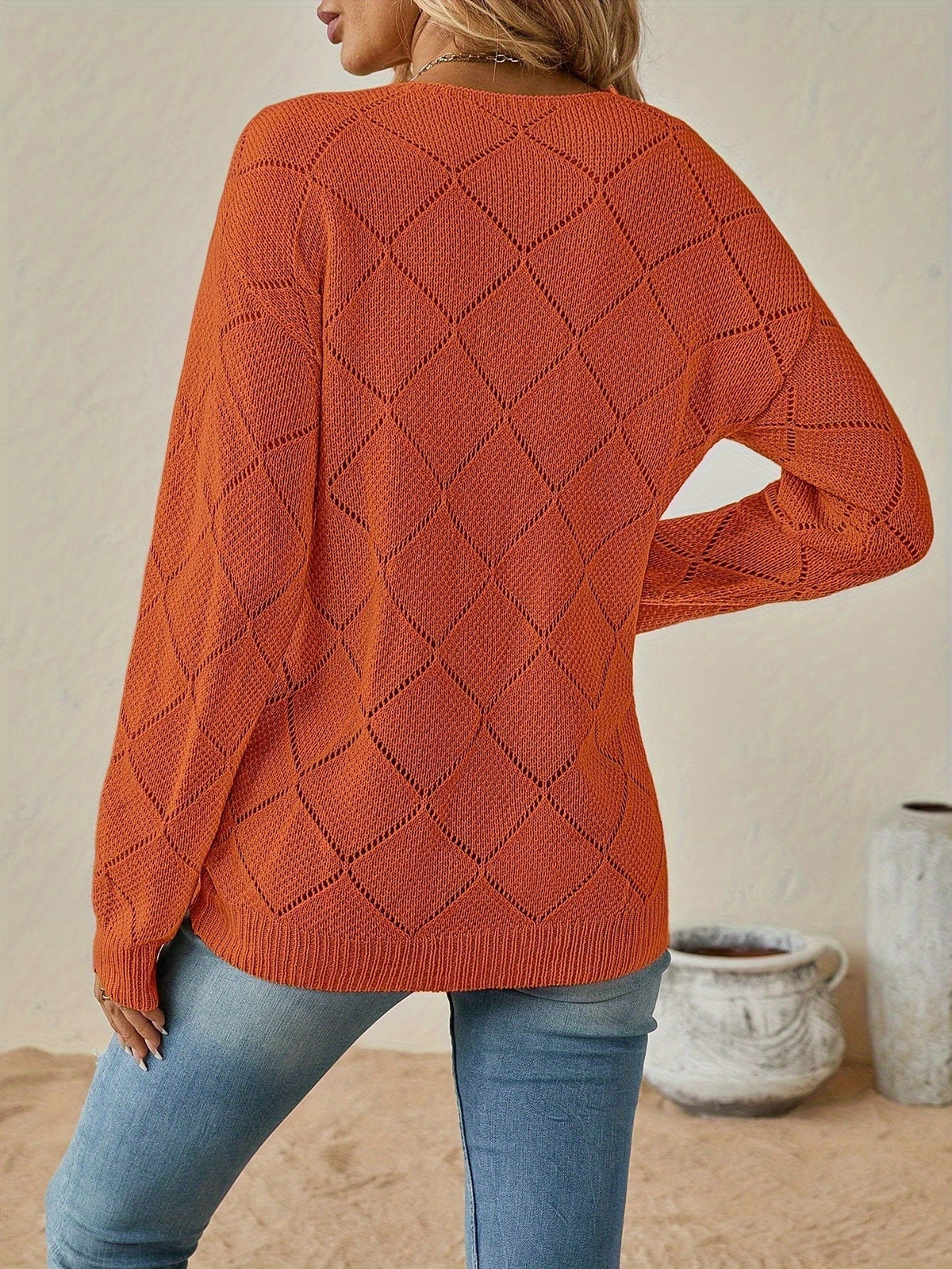 Megan | Elegant Openwork V-Neck Sweater - Picela