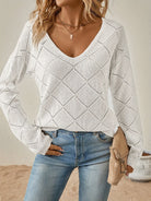 Megan | Elegant Openwork V-Neck Sweater - Picela
