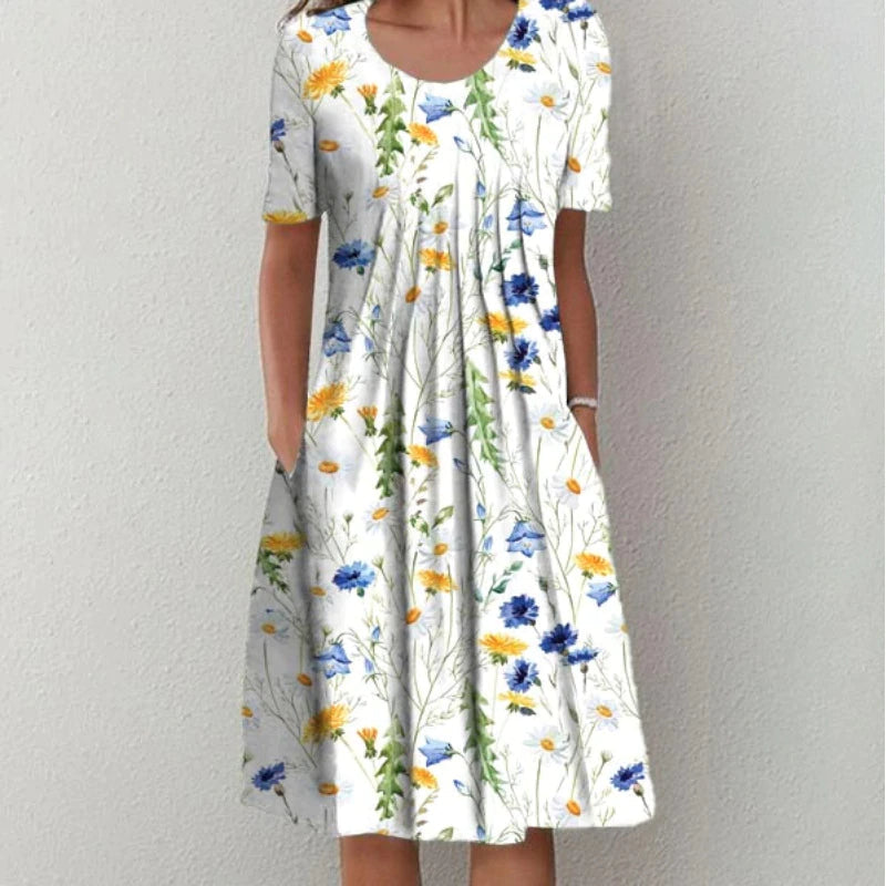 Megan | Feminine Floral Pleated Dress - Picela