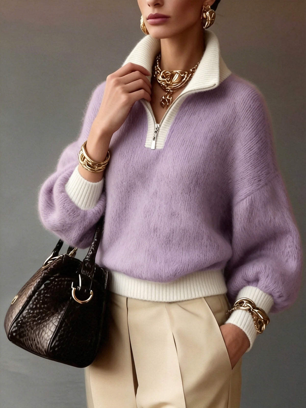Megan | Soft Half-Zip Fuzzy Sweater - Picela