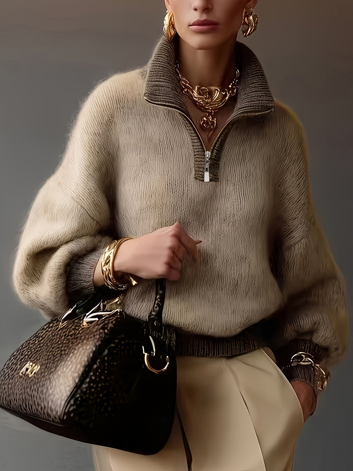 Megan | Soft Half-Zip Fuzzy Sweater - Picela