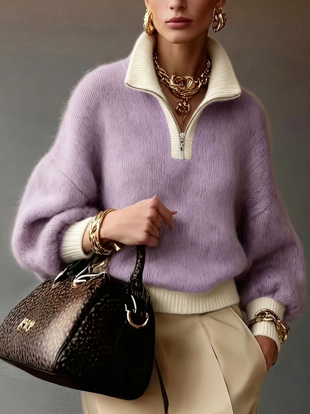Megan | Soft Half-Zip Fuzzy Sweater - Picela