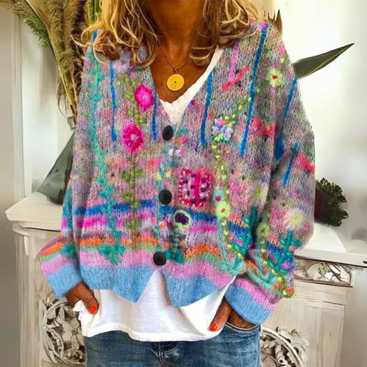 Melissa | Vintage Floral Embroidered Cardigan - Picela