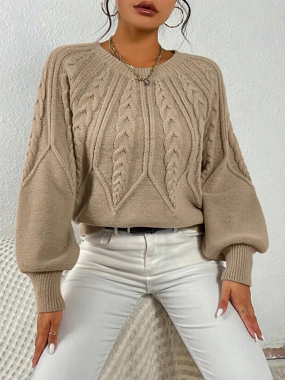 Michelle | Elegant Cable-Knit Balloon-Sleeve Sweater - Picela