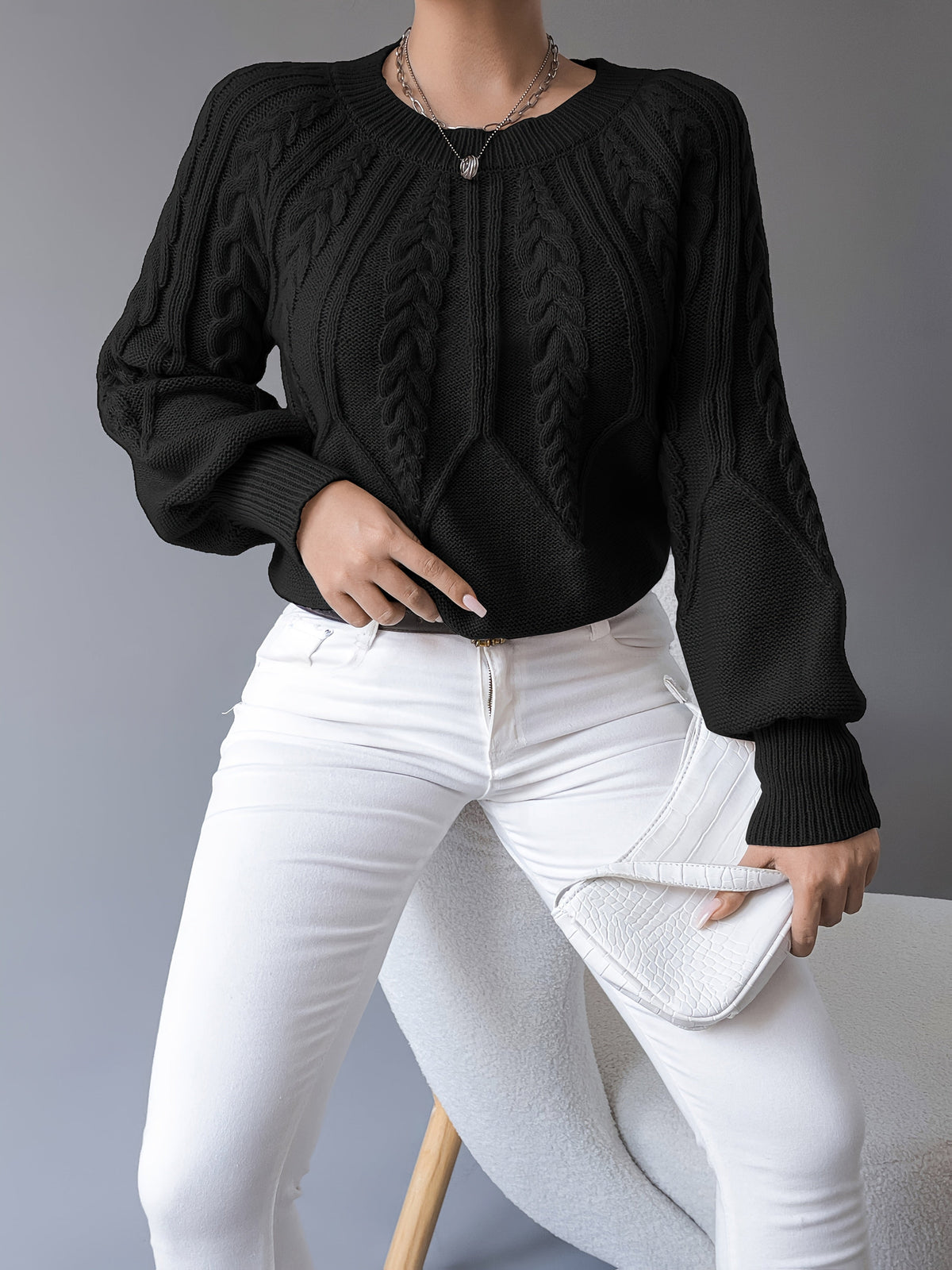 Michelle | Elegant Cable-Knit Balloon-Sleeve Sweater - Picela