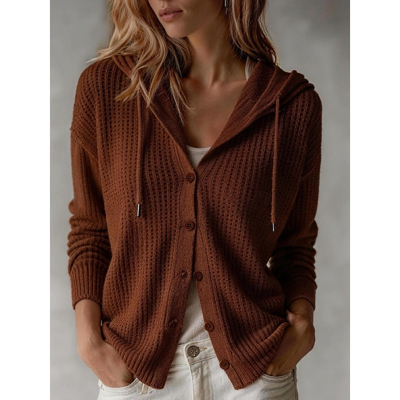 Rachel | Elegant Waffle-Knit Hooded Cardigan