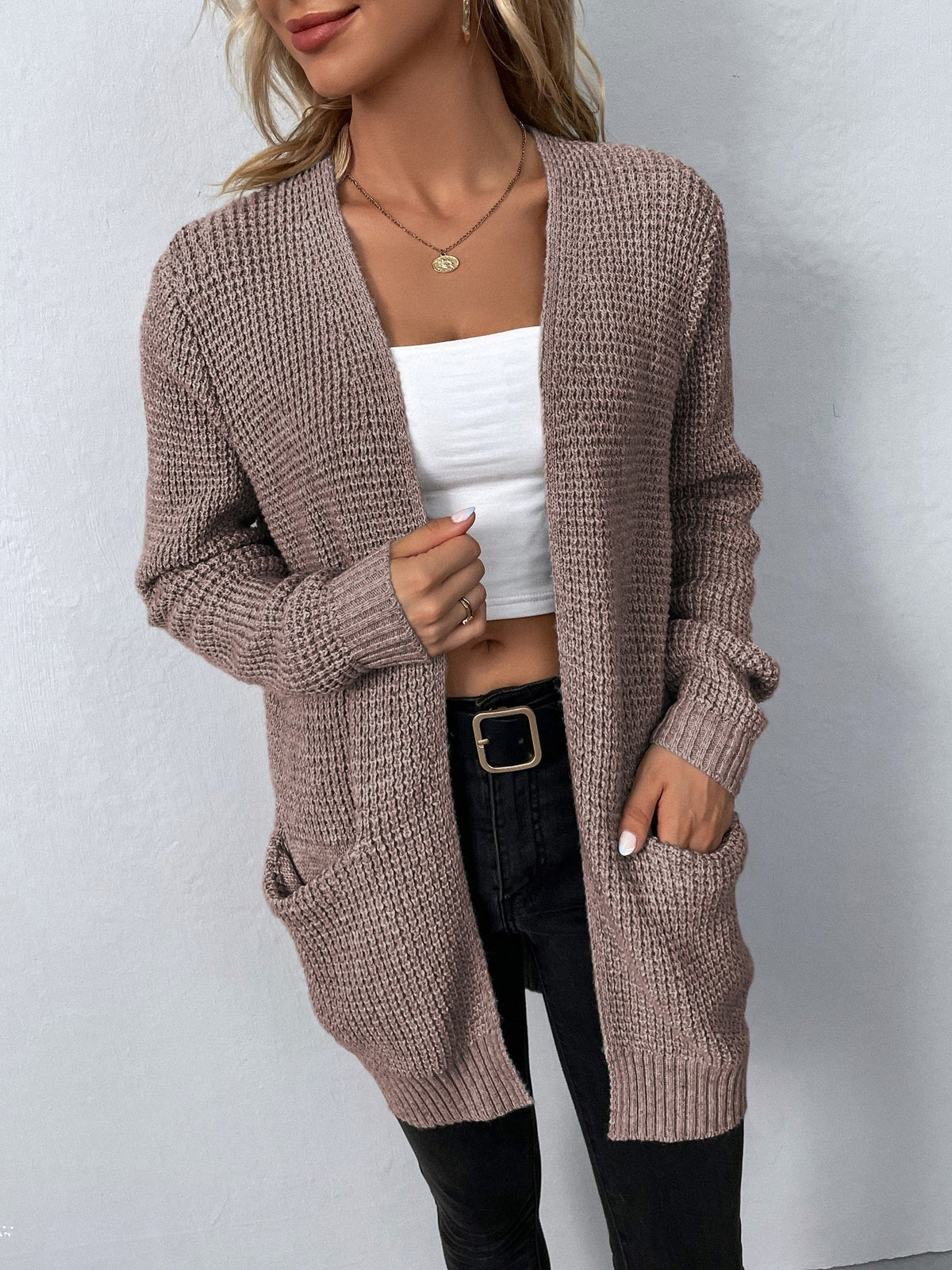 Kimberly | Elegant Waffle-Knit Pocket Cardigan