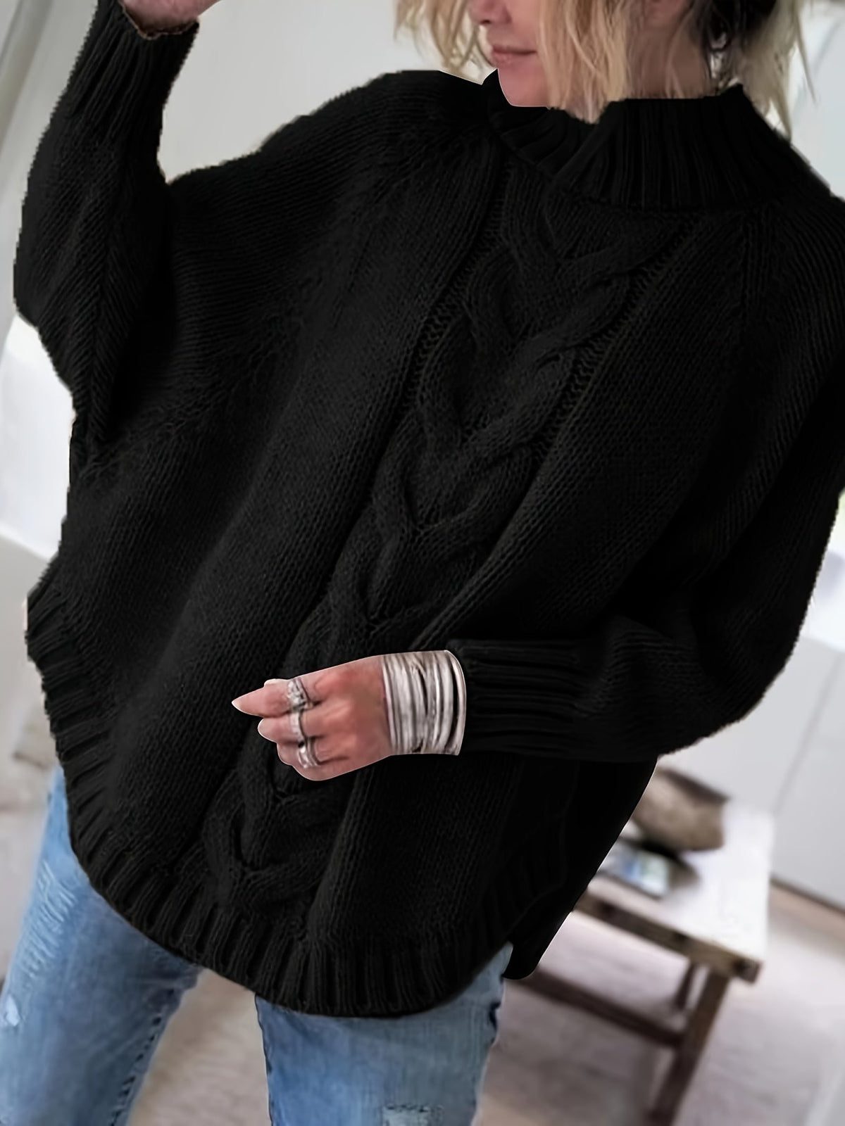 Nicole | Elegant Cable-Knit Mock-Neck Sweater - Picela