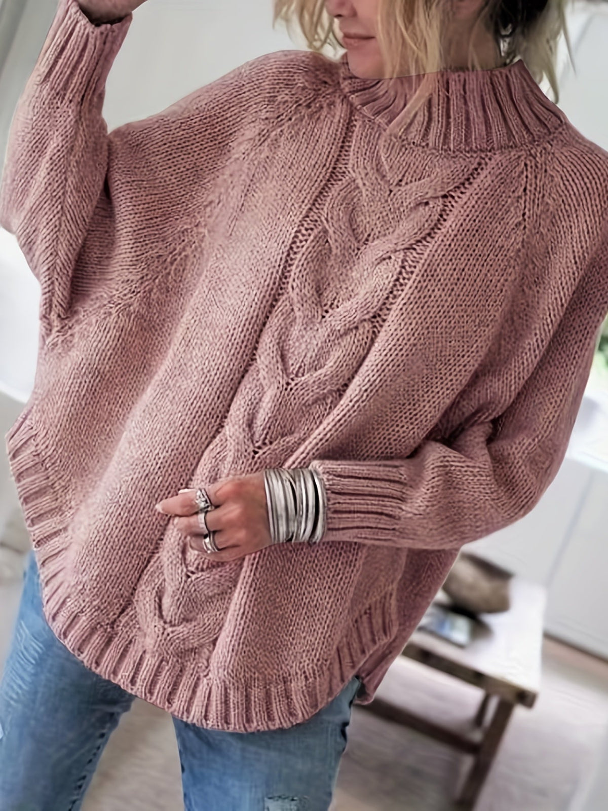 Nicole | Elegant Cable-Knit Mock-Neck Sweater - Picela