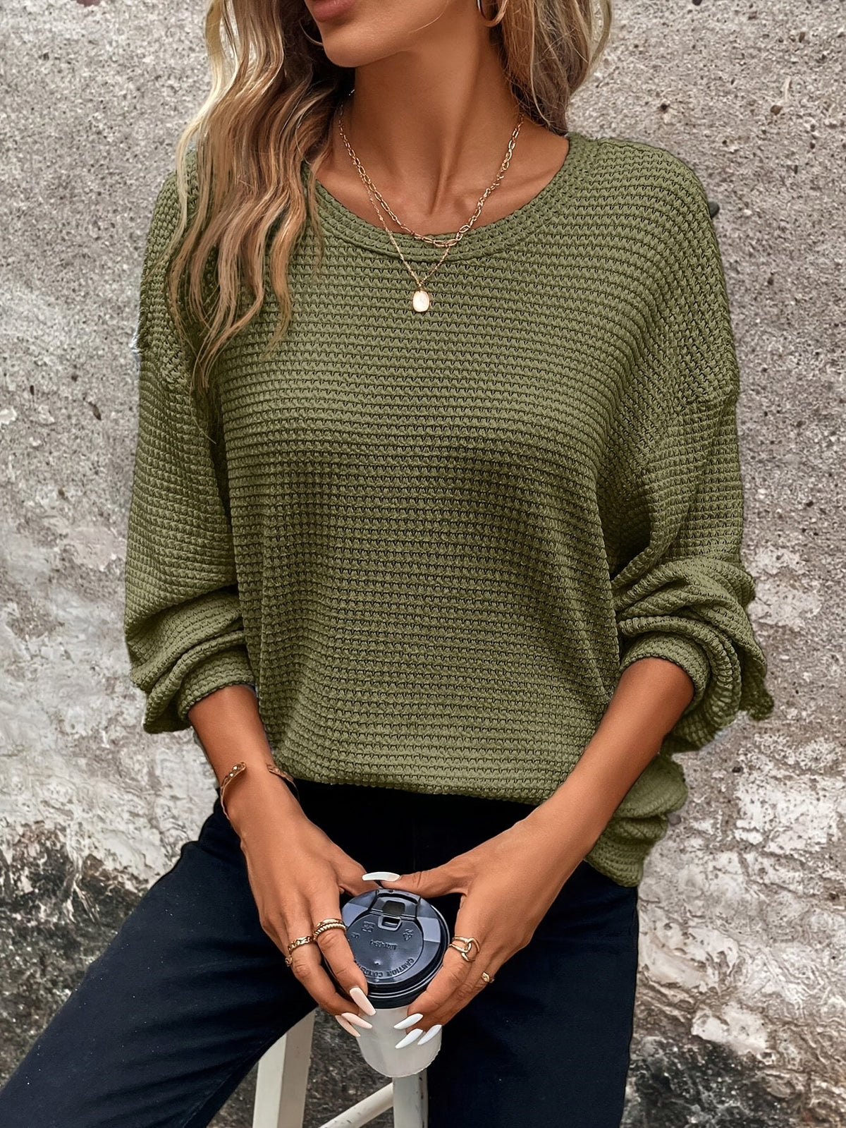 Nicole | Elegant Waffle-Knit Crewneck Sweater - Picela