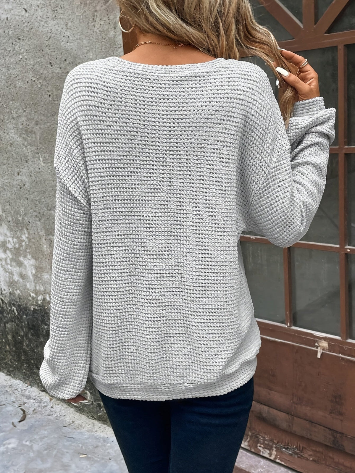 Nicole | Elegant Waffle-Knit Crewneck Sweater - Picela