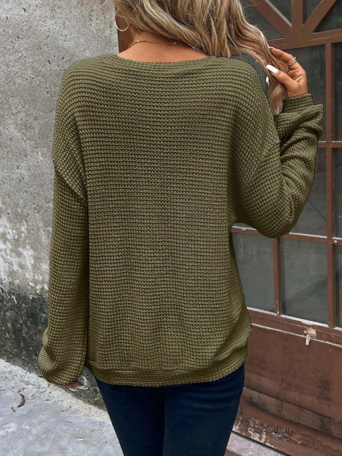 Nicole | Elegant Waffle-Knit Crewneck Sweater - Picela