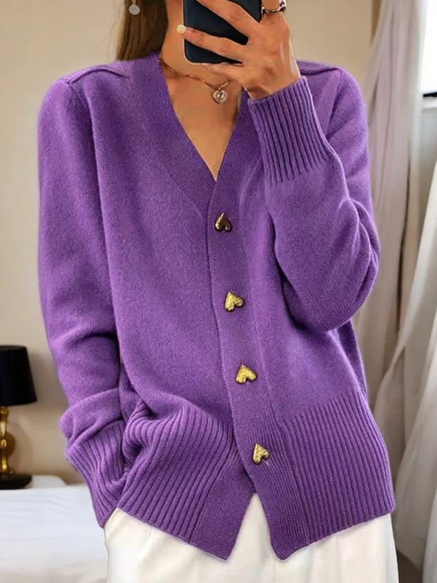 Rachel | Elegant Heart-Button Knit Cardigan - Picela