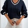 Rebecca | Elegant Cable-Knit Varsity Sweater - Picela