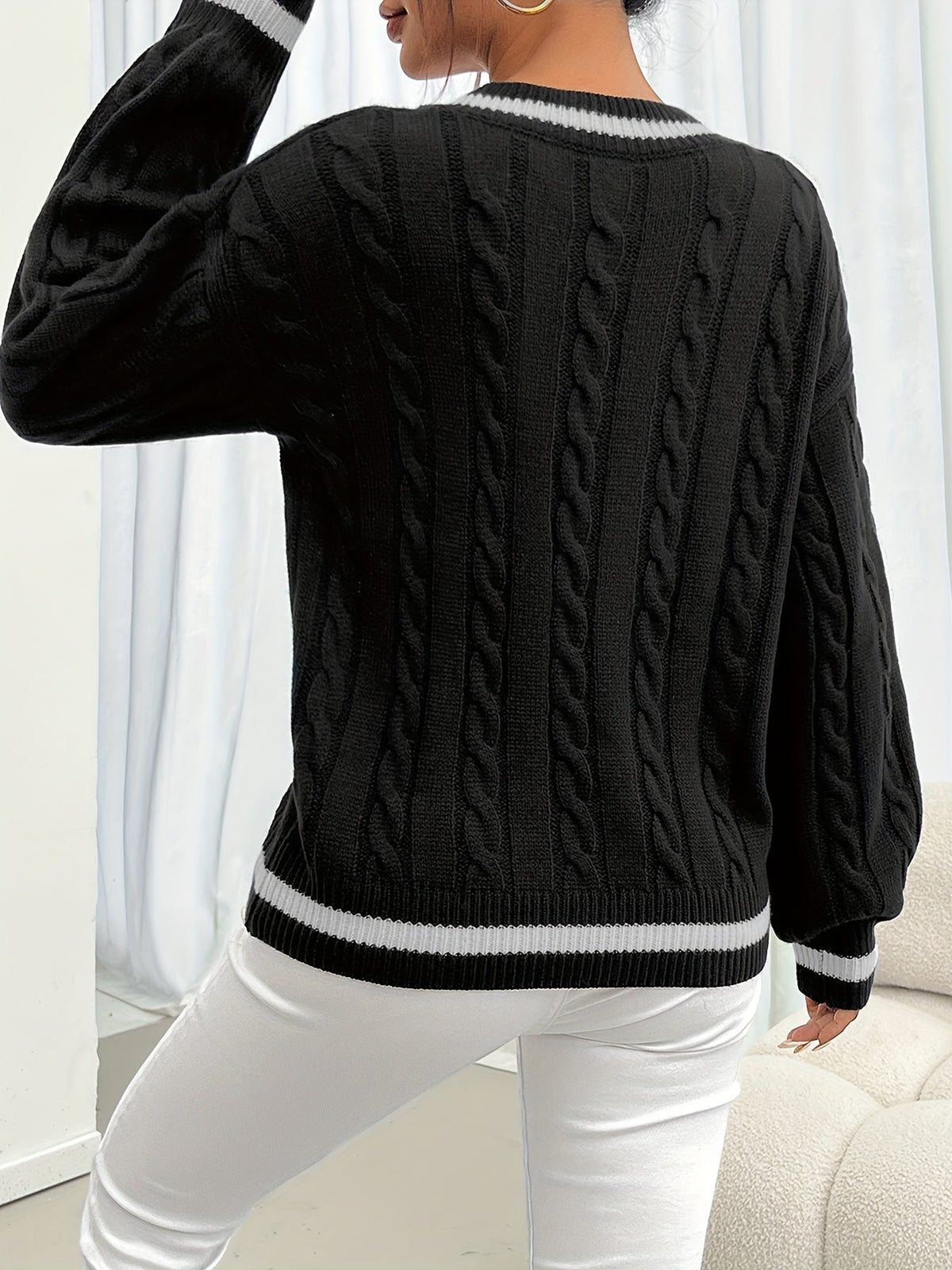 Rebecca | Elegant Cable-Knit Varsity Sweater - Picela