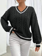 Rebecca | Elegant Cable-Knit Varsity Sweater - Picela
