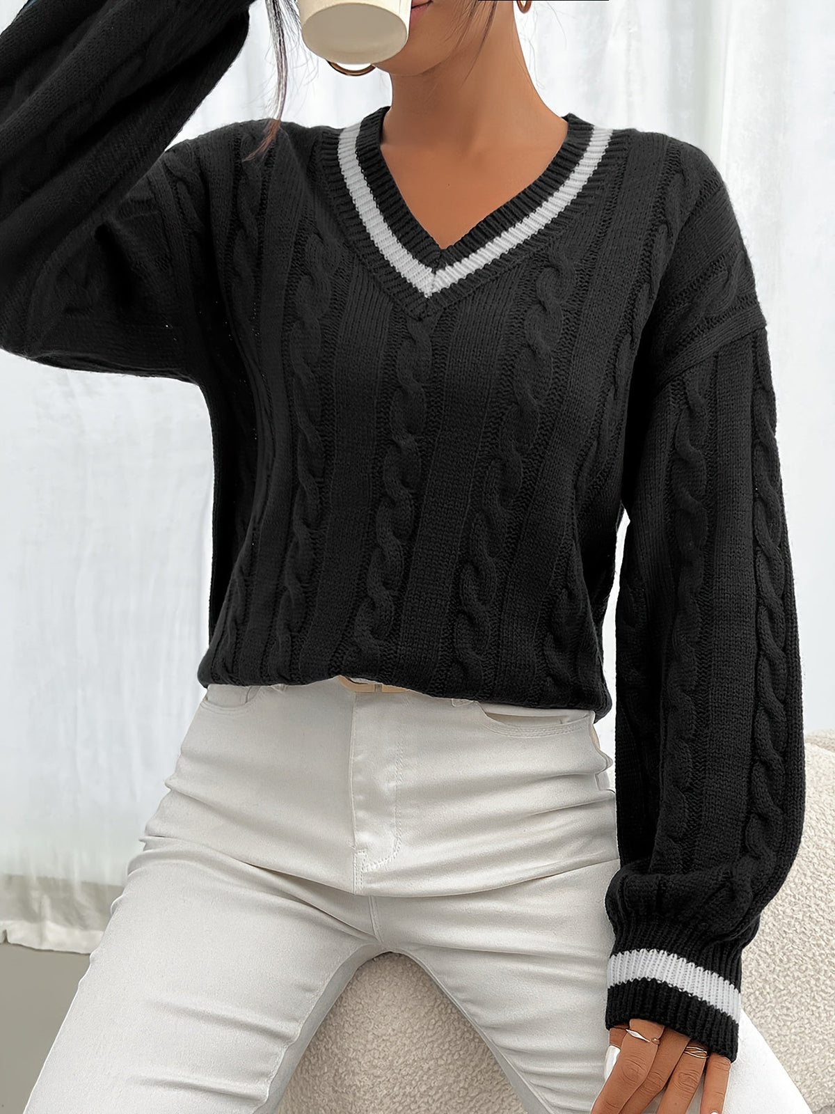 Rebecca | Elegant Cable-Knit Varsity Sweater - Picela